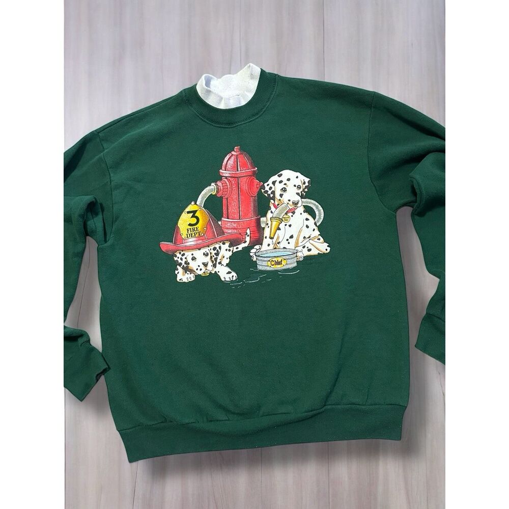 VINTAGE 90s Dalmatian Puppies Fire Dept Gopher Sport Sweatshirt Sz Medium